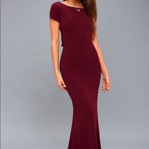 Lulu’s endless love burgundy backless maxi dress